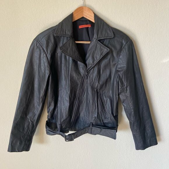 Alice + Olivia Cow Leather Moto Black Jacket Size M - Picture 13 of 15